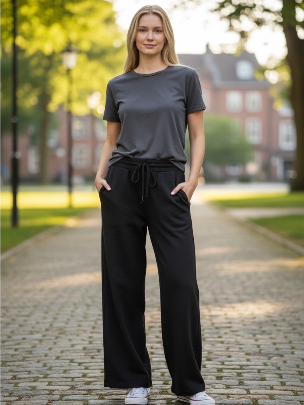 Halara Buttery Linen Wide Leg Pants Black Size M Regular NWT